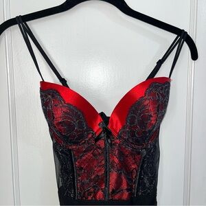 Vintage Victoria's Secret Red and Black Lace Corset